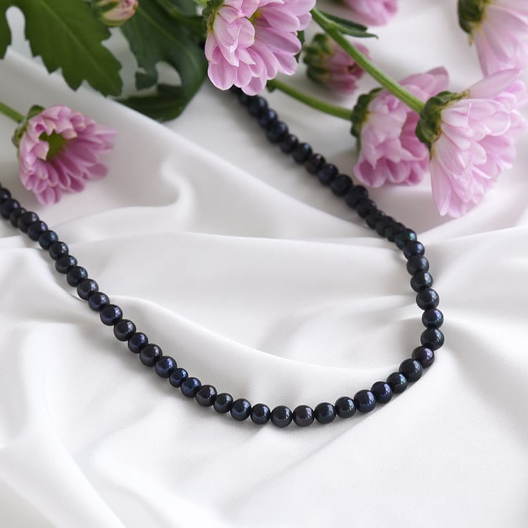 Náhrdelník z čierných perel zo striebra 83585