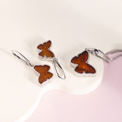 Strieborná kolekcia s jantármi v tvare motýlikov Peteli