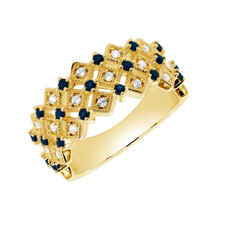 Moderný strieborný prsteň s lab-grown diamantmi a zafírmi Arnt 162277