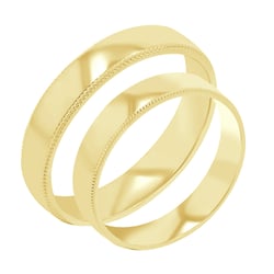 Zlaté svadobné obrúčky so zdobenými okrajmi Marsh