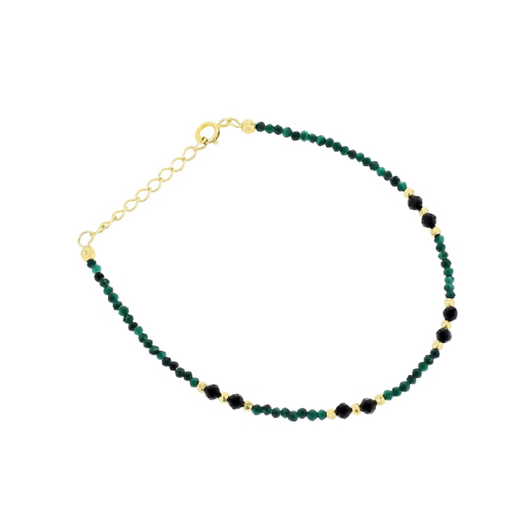 Pozlátený korálkový náramok s malachitmi a spinelmi Jayla