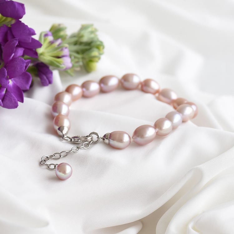 Strieborný náramok z levandulových perel 83468