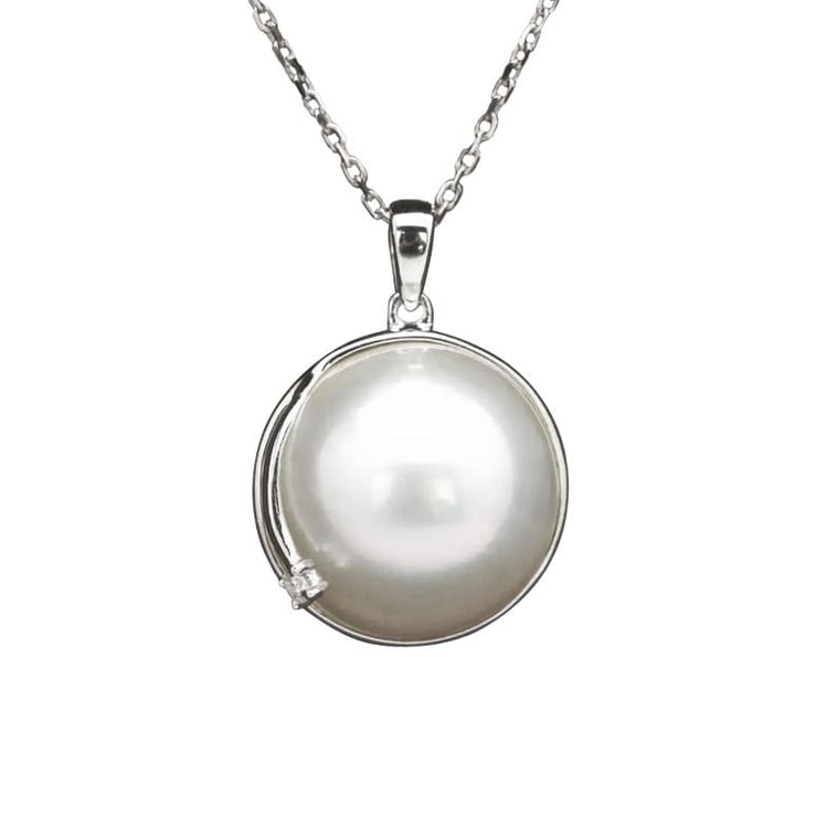 Biela perla s diamantom v zlatom náhrdelníku Matilda