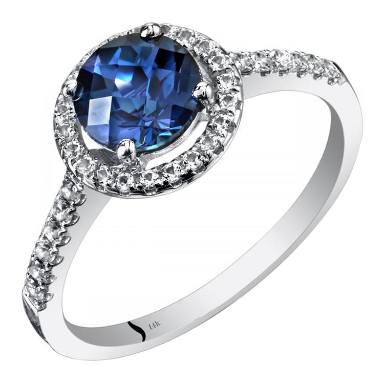 Zlatý halo prsten s alexandritom a bielými topázmy