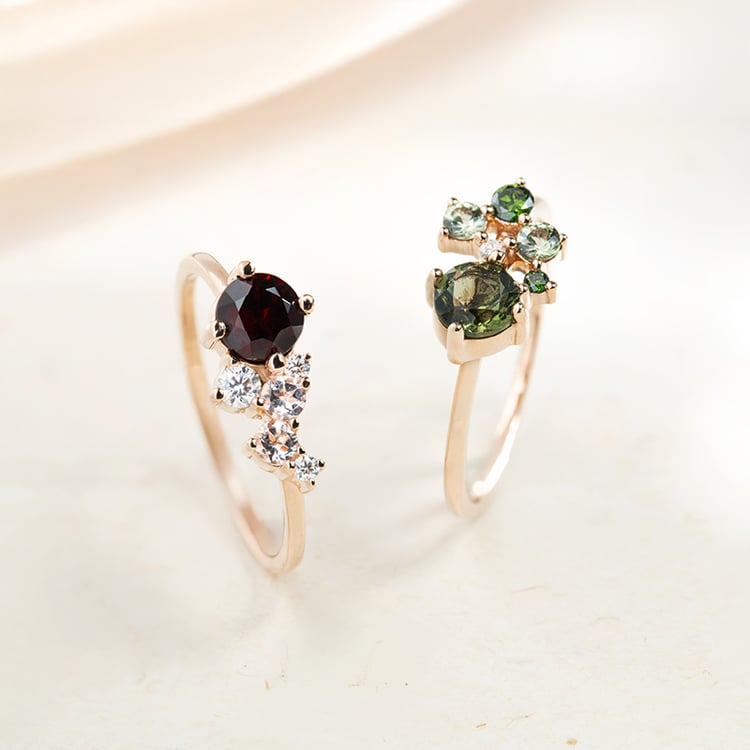 Set cluster šperkov s českými granátmi, morganitmi a moissanitmi Ester 147226