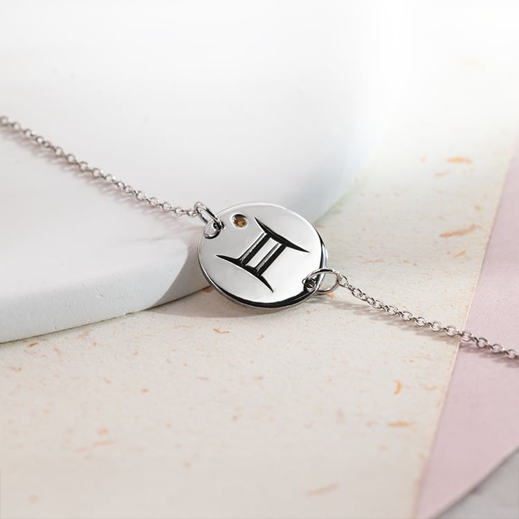 Strieborný prívesok so znamením a citrínom Blíženci 152381