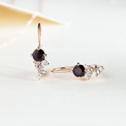 Cluster náušnice s českými granátmi, morganitmi a moissanitmi Olga