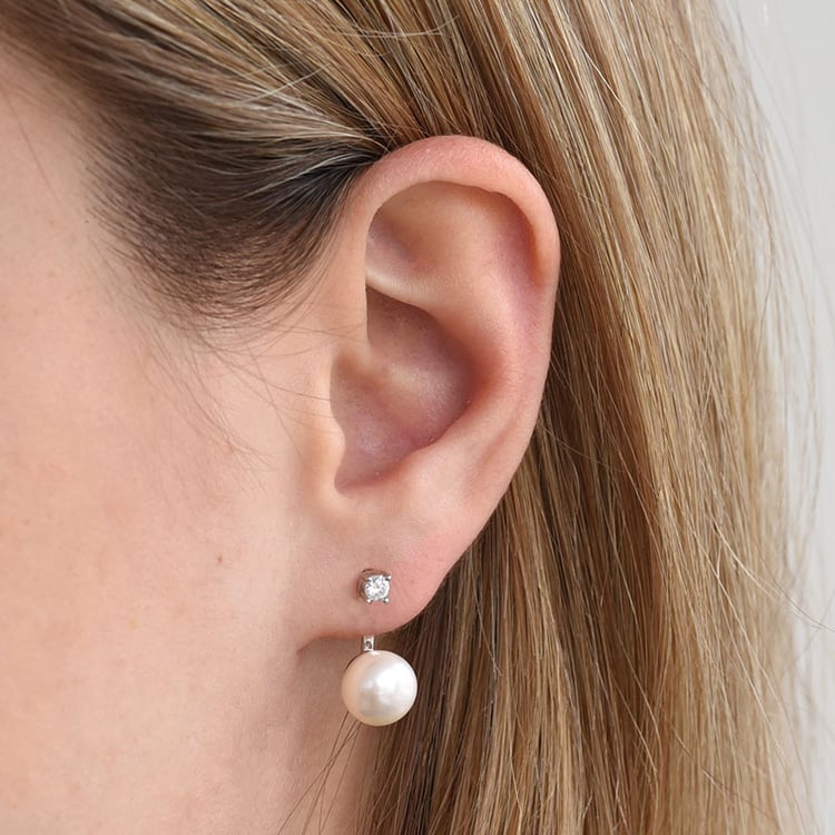 Strieborné náušnice 2v1 s perlami a zirkónmi Calin 100262