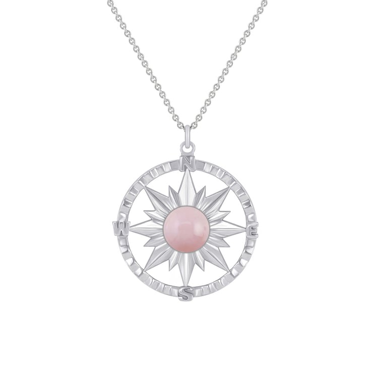 Zlatý náhrdelník kompas s ružovým opálom Magellan