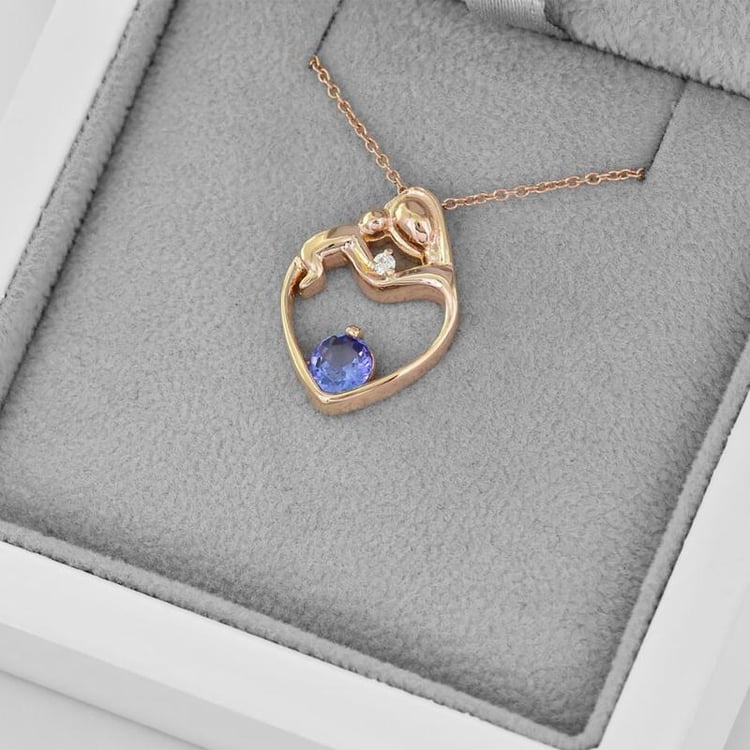 Strieborný prívesok matka a dieťa s tanzanitom a diamantom Ella 108834