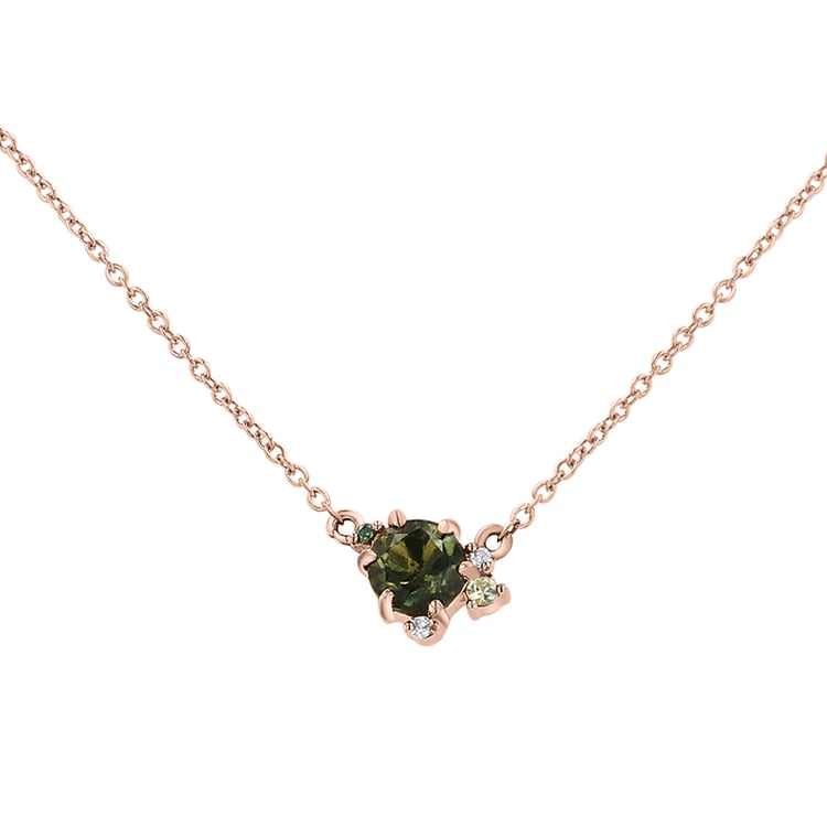 Cluster náhrdelník s vltavínom, zafírom a diamantmi Edom 145666