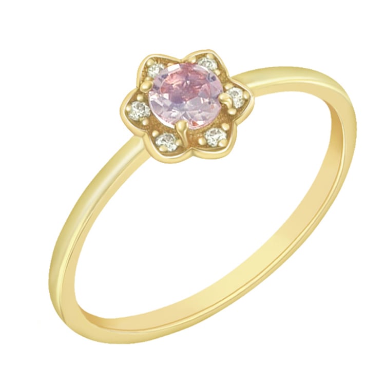 Zlatý zásnubný prsteň s morganitom a moissanitmi 73676