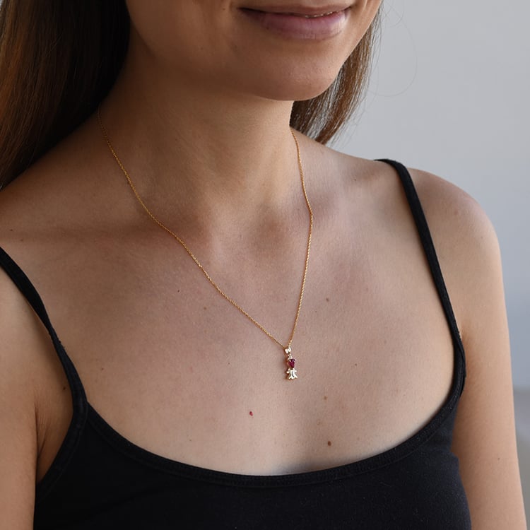 Zlatý rubínový náhrdelník v znamení Panny s diamantmi 67129