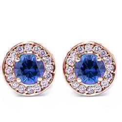 Diamantové halo náušnice s modrými zafírmi Ember