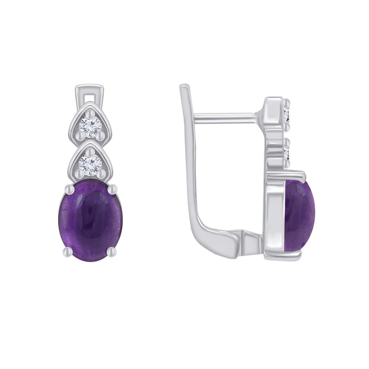 Strieborné visiace náušnice s ametystmi a zirkónmi 48126