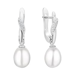 Strieborné visiace náušnice s perlou a zirkónmi Tahir
