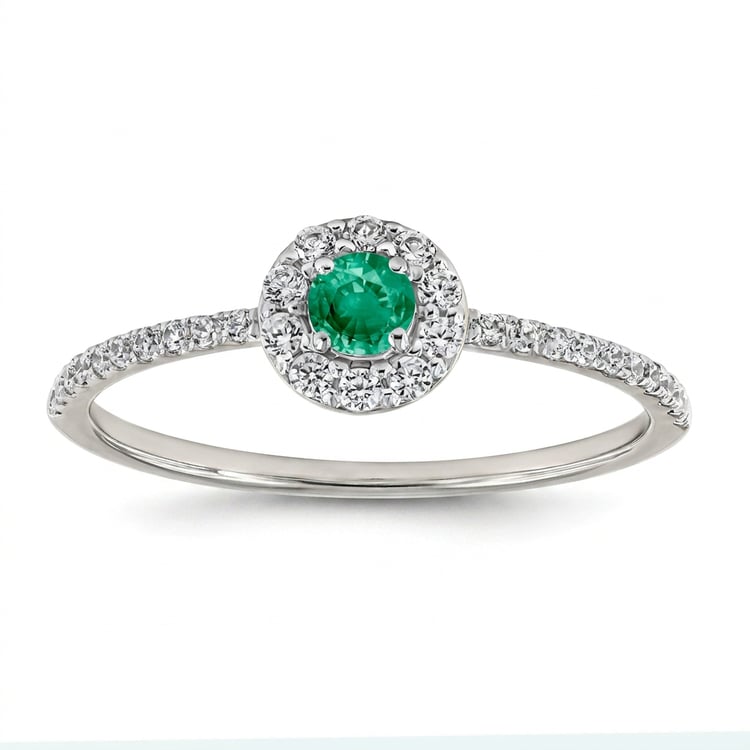 Strieborný halo prsteň so smaragdom a lab-grown diamantmi Lys 169426
