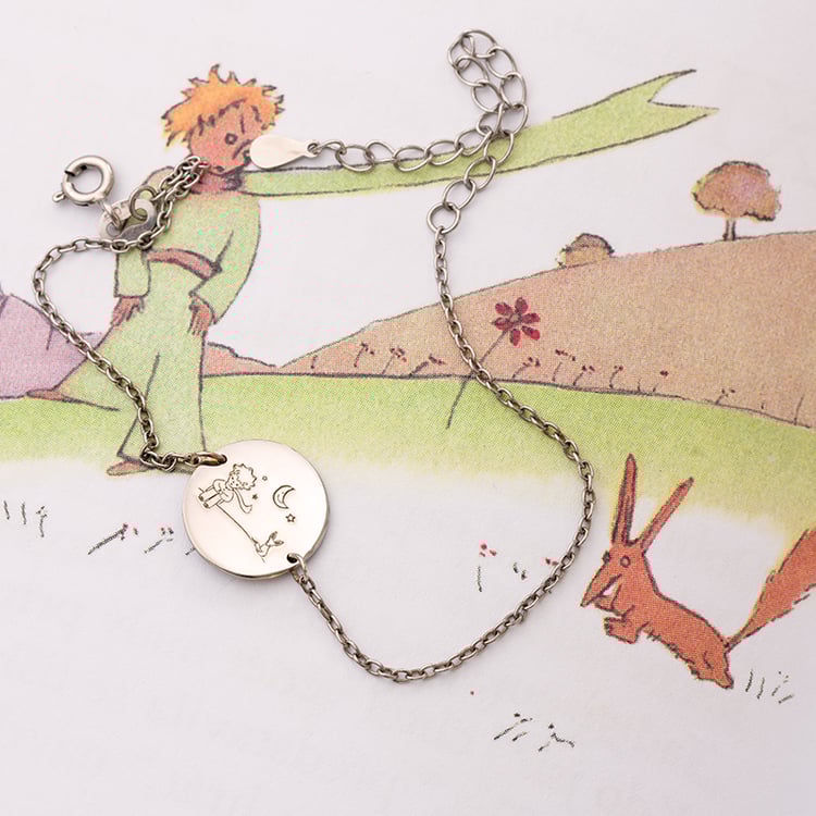 Strieborný náramok Malý princ s líškou a gravírom 122297