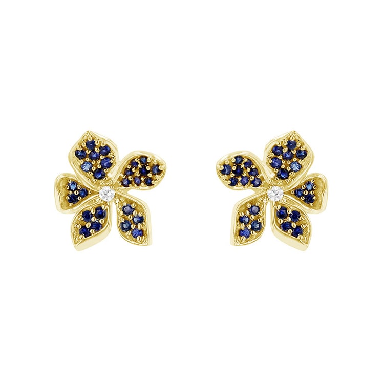 Kvetinové náušnice so zafírmi a diamantmi 83076