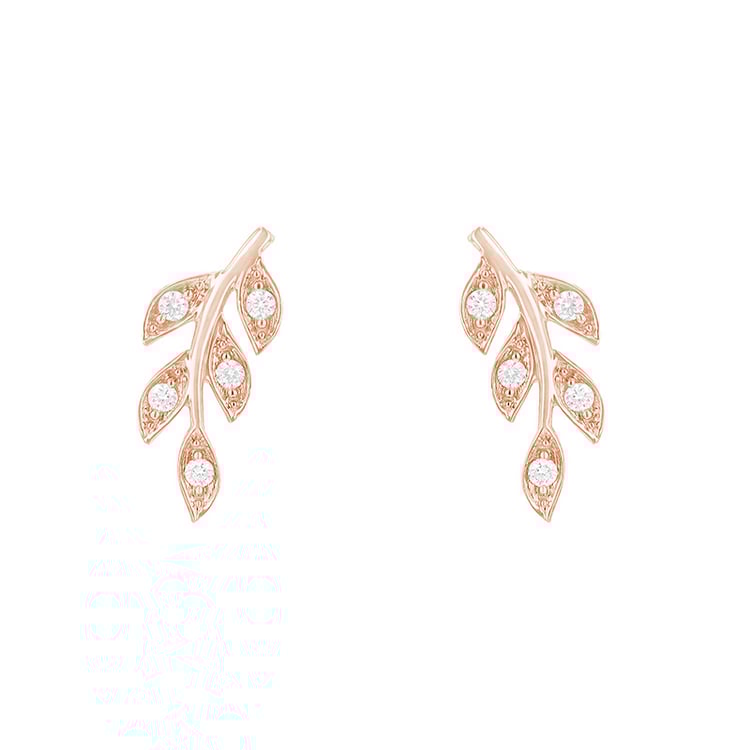Diamantové náušnice v tvare lístkov z ružového zlata 83104