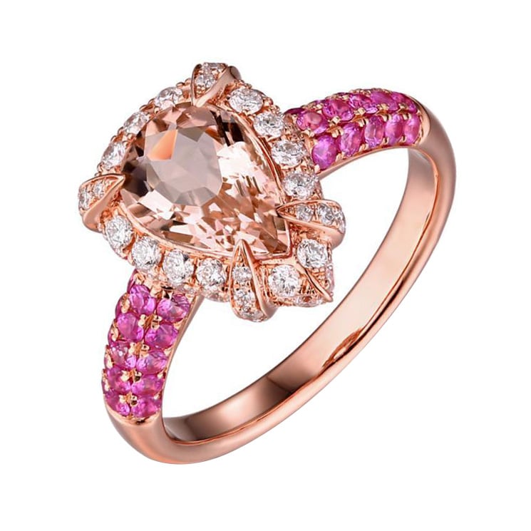 Zlatý prsteň s morganitom a zafírmi Jochem