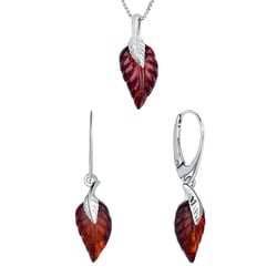 Strieborná kolekcia s jantármi v tvare lístkov Lapas