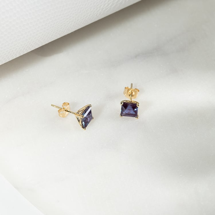 Zlaté náušnice s princess alexandritmi Ekene 133067