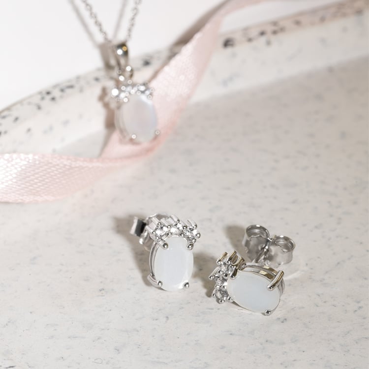 Strieborné náušnice s mesačným kameňom a topásmi Padget 123811