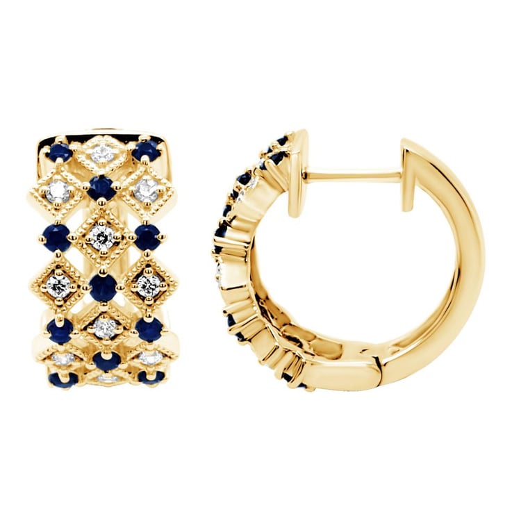 Zlaté kruhové náušnice s diamantmi a zafírmi Solveig 160867