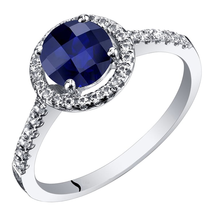 Zlatý halo prsteň so zafírom a topásmi Horace