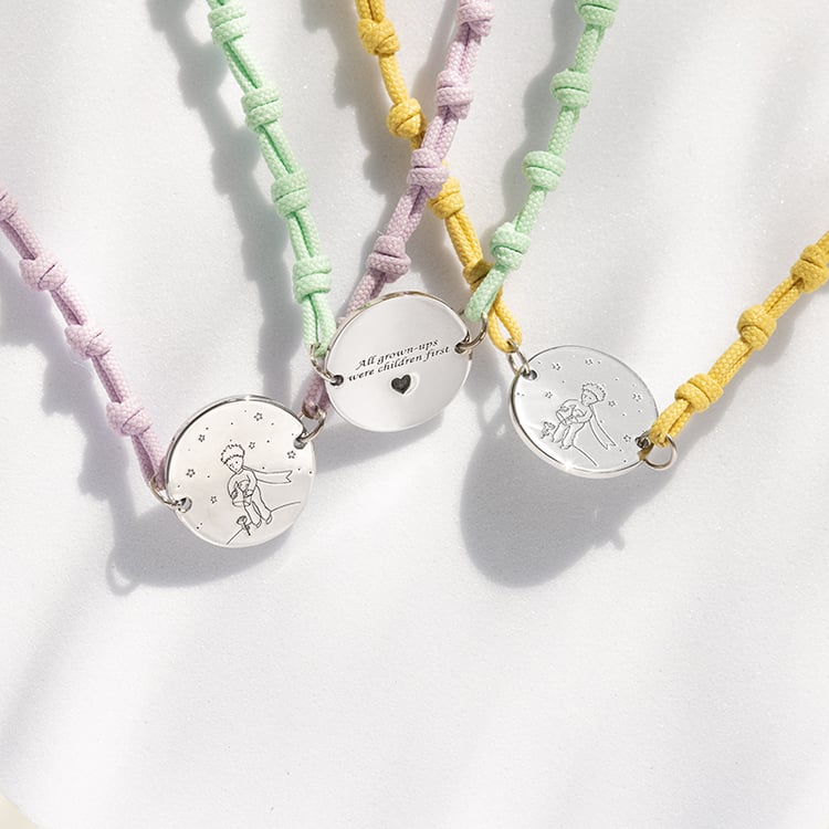 Strieborný povrázkový náramok Malý princ s ružou a gravírom 142996