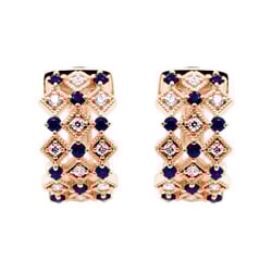 Zlaté kruhové náušnice s lab-grown diamantmi a zafíry Solveig