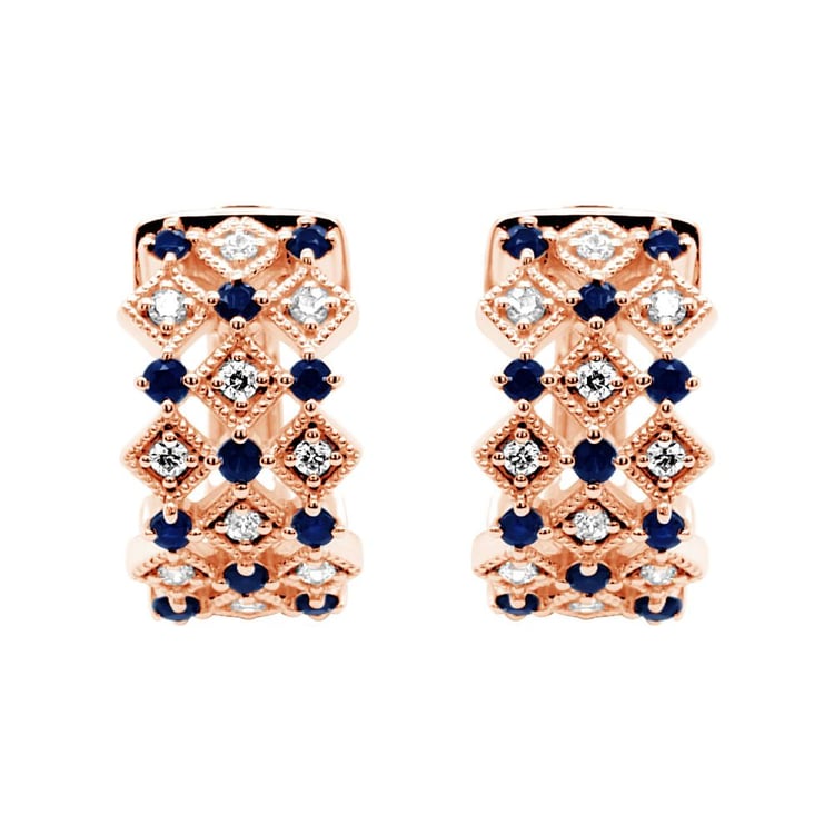 Zlaté kruhové náušnice s lab-grown diamantmi a zafíry Solveig 160883