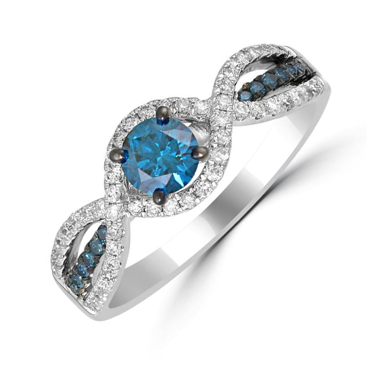 Zásnubný prsteň s modrými a bielymi diamantmi