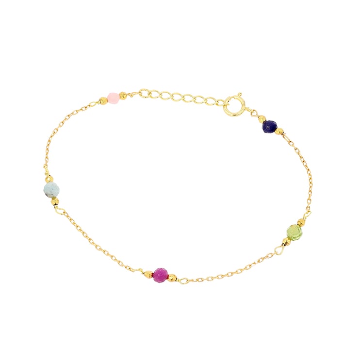 Strieborný pozlátený náramok s drahokamovými korálkami Pasha