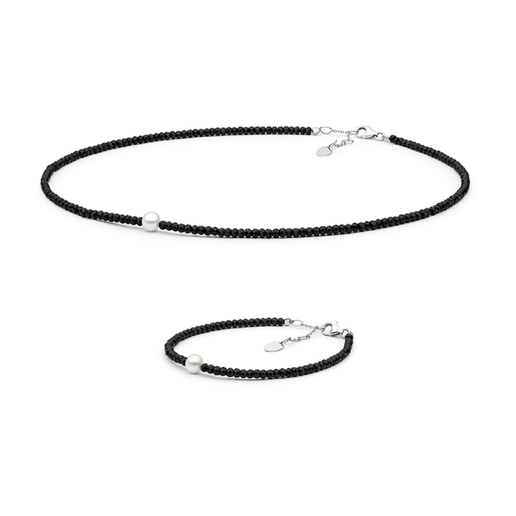 Strieborná kolekcia šperkov s perlami a spinelovými korálkami Ifan