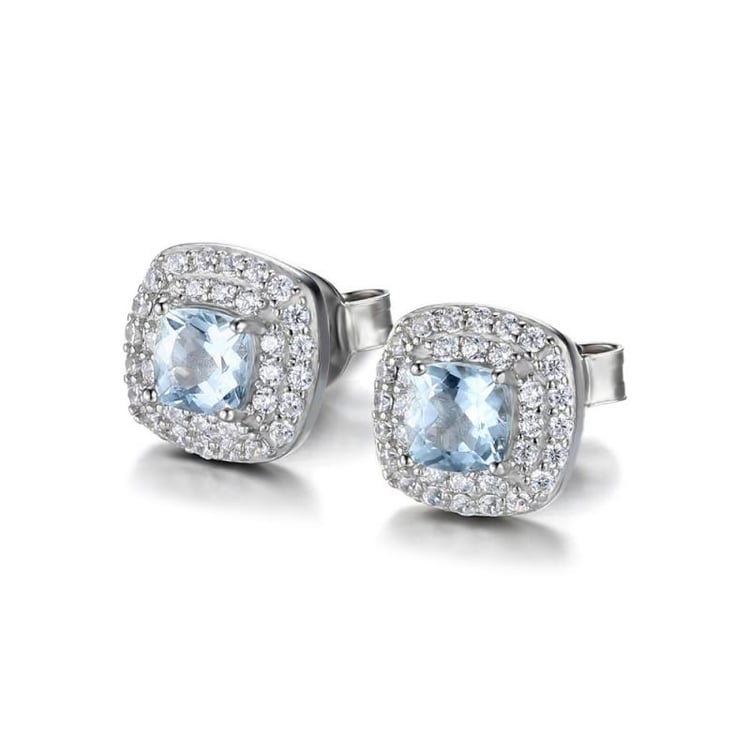 Cushion akvamaríny ve strieborných naušniciach 23325