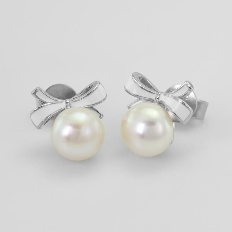 Napichovacie náušnice s enamelovými mašličkami 50388