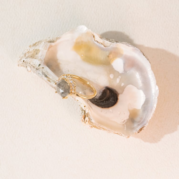 Zlatý prsteň s hexagon salt and pepper diamantom Diana 100947