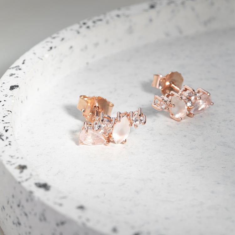 Strieborné náušnice s mesačným kameňom, ruženínom a topásmi Jinan 123806