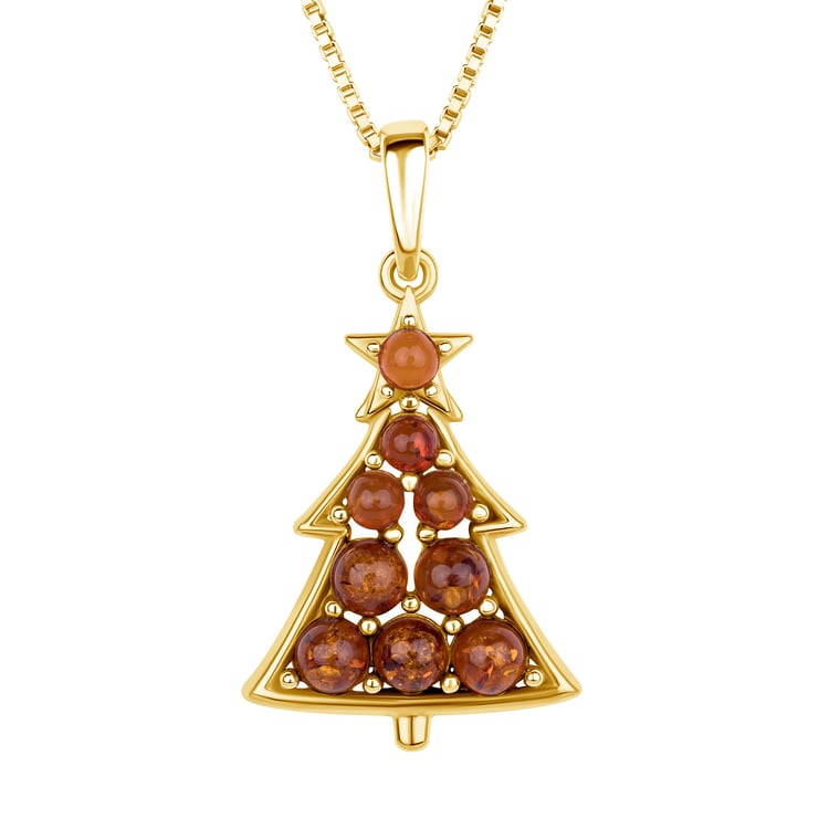 Strieborný prívesok s jantárom v tvare vianočného stromčeka