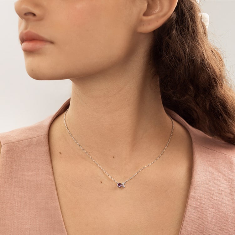 Strieborný cluster náhrdelník s ametystom a drahokamami Millie 153107