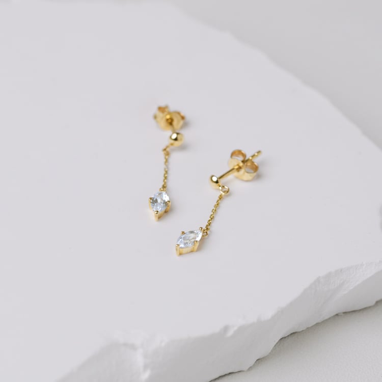 Zlaté visiace náušnice s bielym topásom Maritza 164106