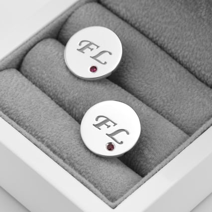 Strieborné manžetové gombíky s gravírom a rubínmi Eridanus