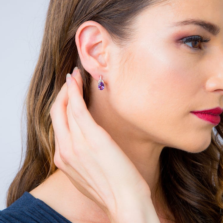 Oválne ametystové náušnice zo striebra Kira 87491