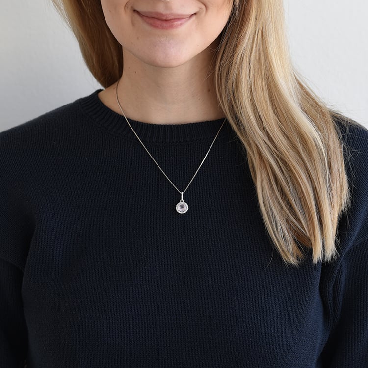 Strieborný halo náhrdelník s quartzom 62212