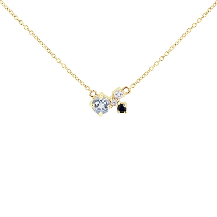 Cluster náhrdelník s akvamarínom, zafírom, mesačným kameňom a diamantom Millie 111556