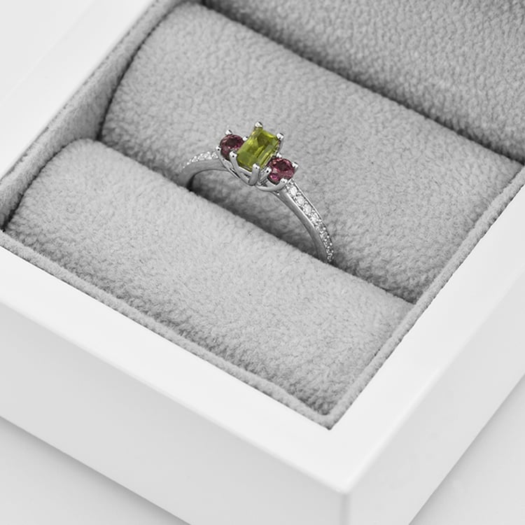 Prsteň s olivínom a rhodolit granátmi 42031