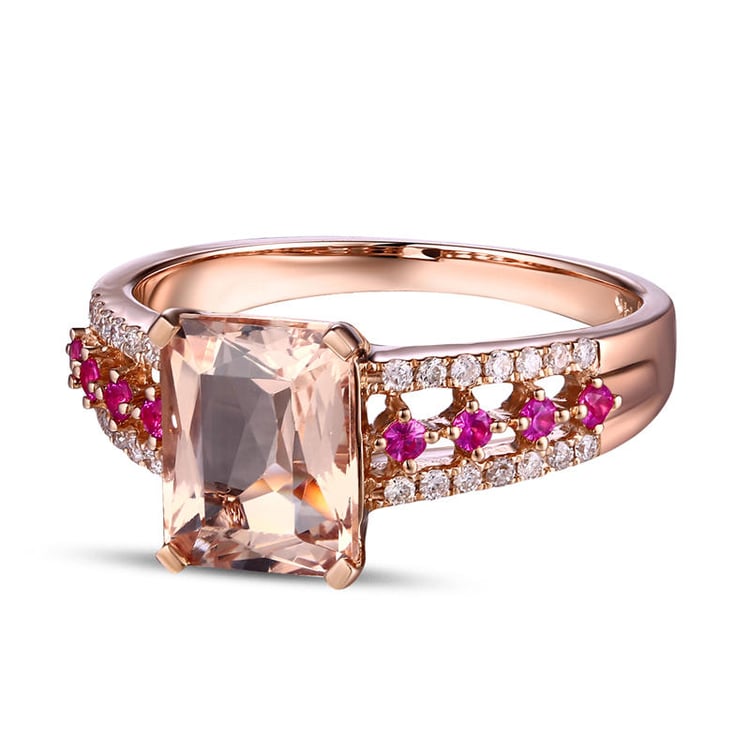 Prsteň s morganitom a rubínmi 9487