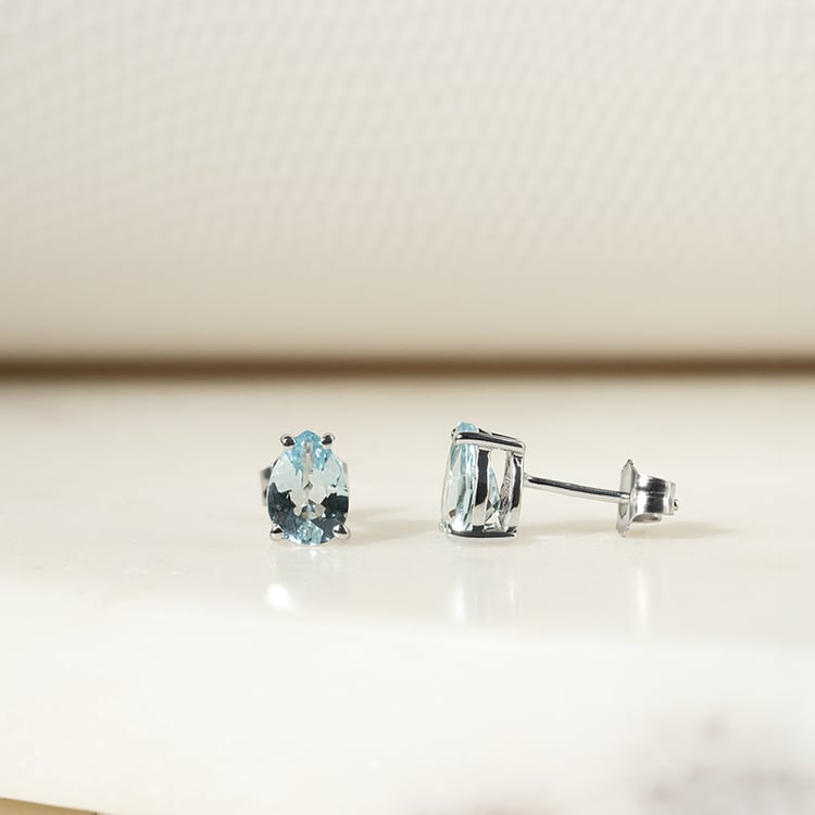 Zlaté náušnice s akvamarínovými slzami Rekan 135109